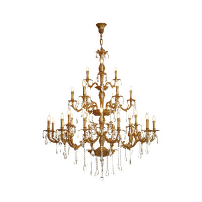 Éloise Grand 3 Tier 27-Light Chandelier in Brass with Crystal Tear Drops