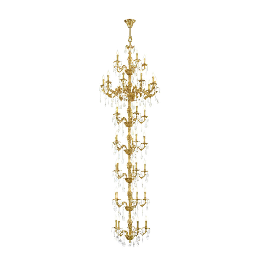 Éloise Grand Seven Tier 40-Light Chandelier in Brass with Crystal Tear Drops