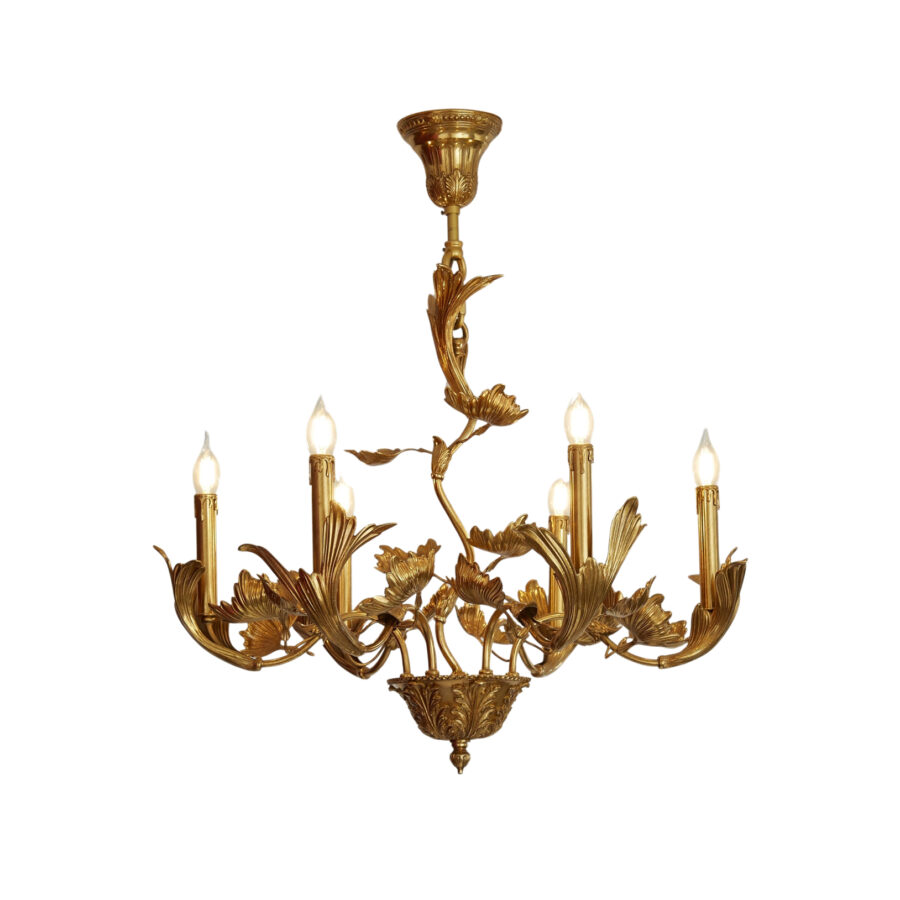 Émilie Elegant 6-Light Chandelier in Brass Leaf Motif