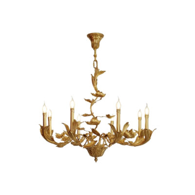 Émilie Ornate 8-Light Chandelier in Leaf Motif Brass