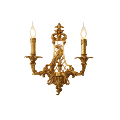 Emmeline Regal 2-Light Wall Lamp in Brass with Peacock Figure