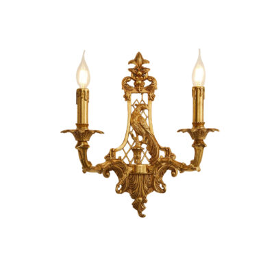 Emmeline Ornate Double Wall Lamp with Peacock Figure in Brass