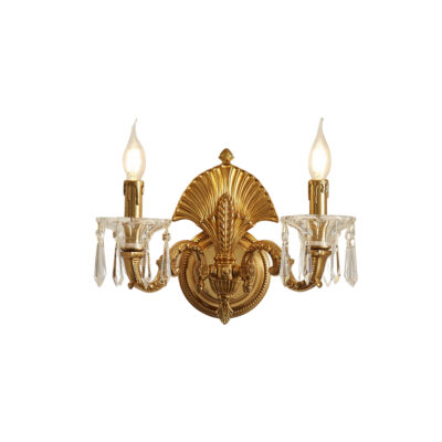 Évangeline Ornate 2-Light Wall Lamp in Brass with Crystal Drops