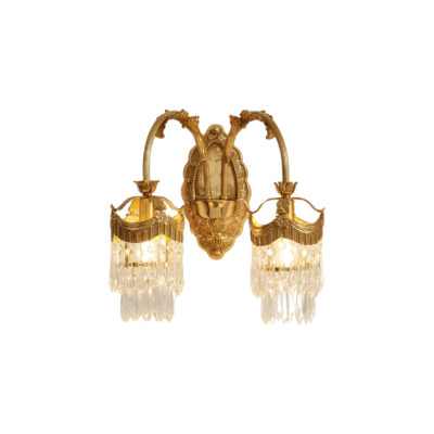 Evangeline Arched 2-Light Wall Lamp in Brass with Dangling Crystal