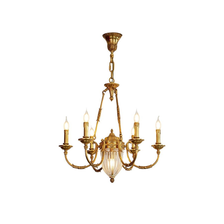 Evelyne Elegant 7-Light Chandelier in Brass and Glass