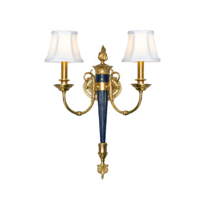 Florienne Elegant Dual-Light Wall Lamp in Brass with Blue and White Shades