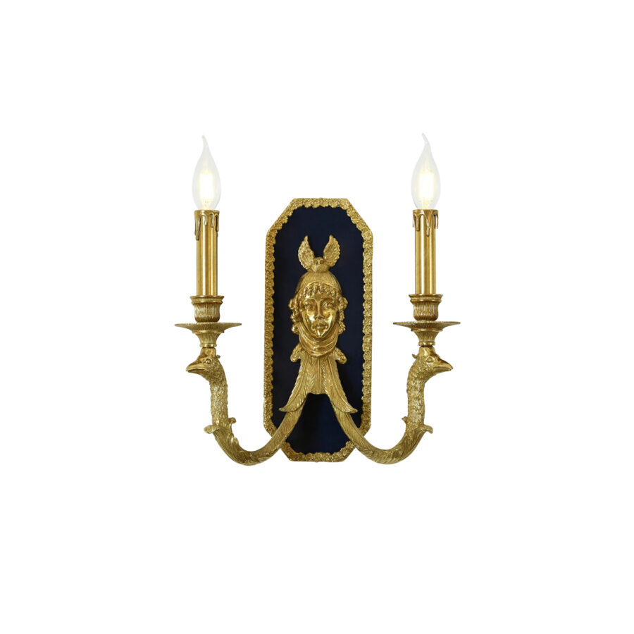 Francesca Classic Elegance 2-Light Wall Lamp in Brass with Black Wallplate