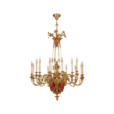 Gabrielle Majestic 15-light Chandelier in Brass with Red Highlights