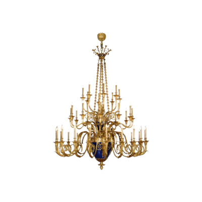 Gabrielle Elegance 40-Light Chandelier in Brass with Blue Highlights