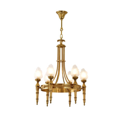 Genevieve Elegant 6-Light Chandelier in Brass and Glass Circular Ring with Crystal Torches