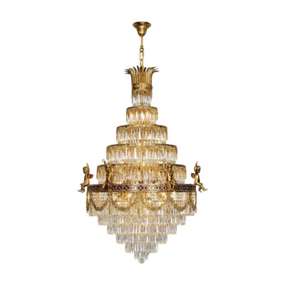 Henrietta Classic Multi-Tier 28-Light Chandelier in Brass with Crystal Drops and Cherubs