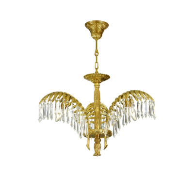 Henriette Palm and Rope Motif 3-Light Chandelier in Brass with Crystal Drops