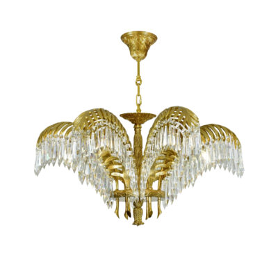 Henriette Palm & Rope Motif 6-Light Chandelier with Crystal Drops in Brass