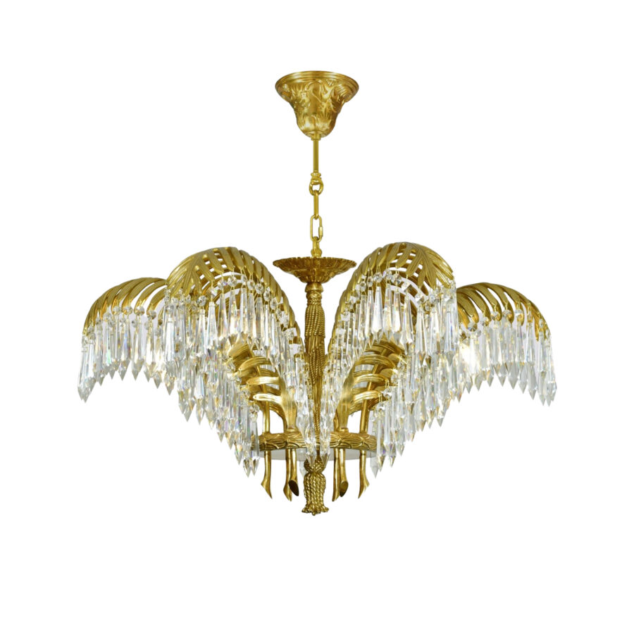 Henriette Palm & Rope Motif 6-Light Chandelier with Crystal Drops in Brass