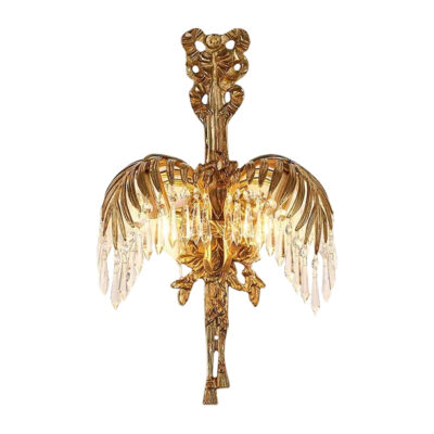 Isabella Palm Motif 2-Light Wall Lamp in Brass with Crystal Drops