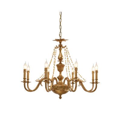 Jacqueline Ornate 8-Light Chandelier in Brass with Crystal Beaded Drape and Candle Effect