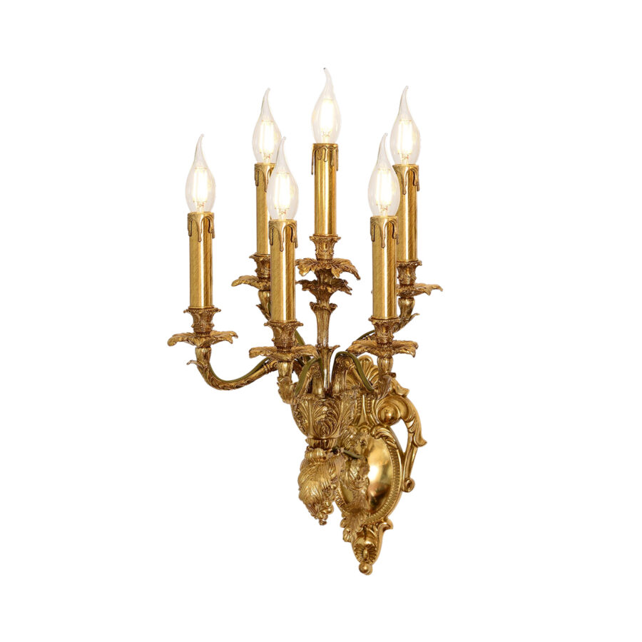 Josette Ornate Brass 6-Light Wall Lamp in Gleaming Brass Finish