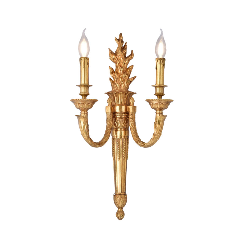 Julienne Flame Motif 2-Light Wall Lamp in Brass