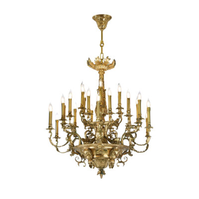 Léontine Grand Ornate 24-Light Chandelier in Brass