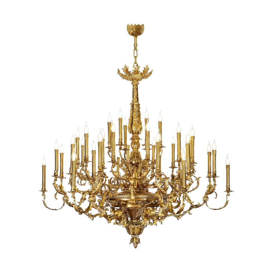 Léontine Grand Ornate 36-Light Chandelier in Brass