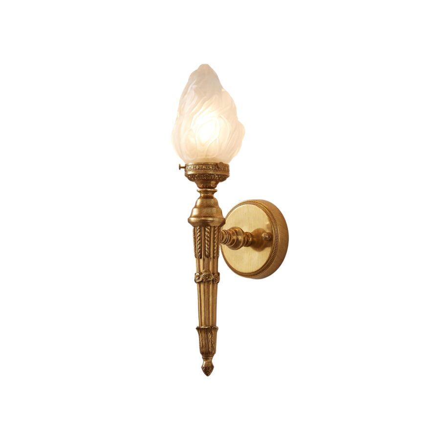 Livia Classic Torch Wall Lamp with 1 Light in Brass and Glass Cover