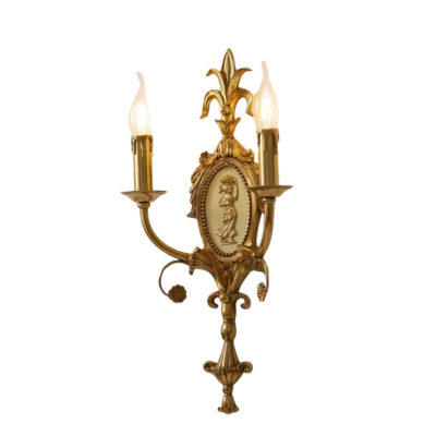 Lorraine Elegant Two-Arm Wall Lamp in Brass with Female Vignette