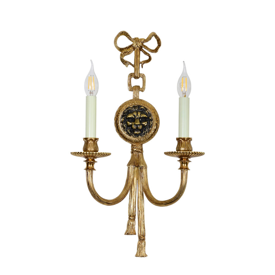 Marcelline Elegant Dual-Light Wall Lamp in Brass with Lion Ribbon Motif