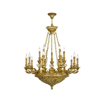 Margaux Grand Intricate Brass Detail 18-Light Chandelier in Scroll Motif Brass