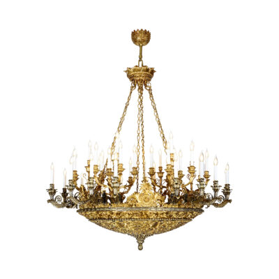 Margaux Ornate 52-Light Chandelier with Scroll Motif in Intricate Brass Detail