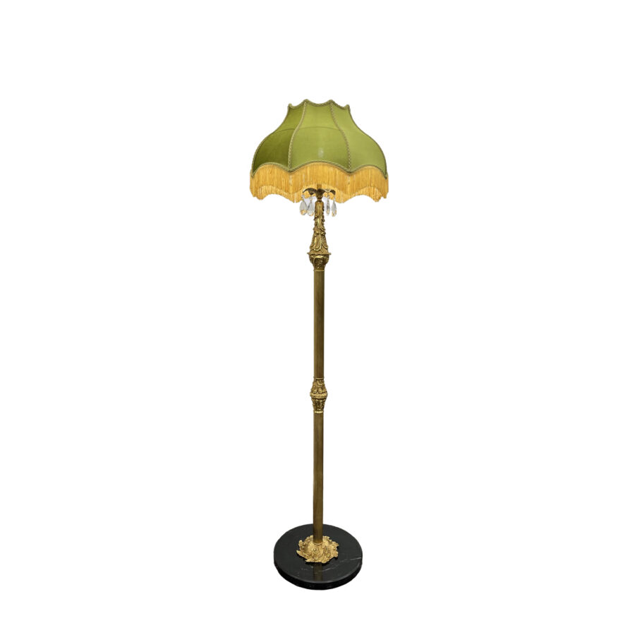 Marianne Traditional Single Floor Lamp with Green Classical Shade in Brass