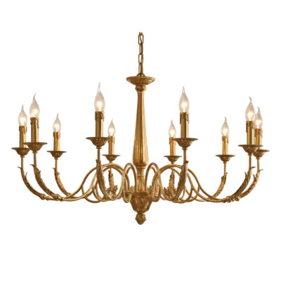 Mathilde Elegant 10-Light Chandelier with Brass Arms and Leaf Motif in Lustrous Brass