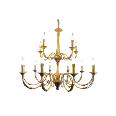 Mathilde Elegant 15-Light Chandelier with Brass Arm and Leaf Motif in Two-Tier Brass Design