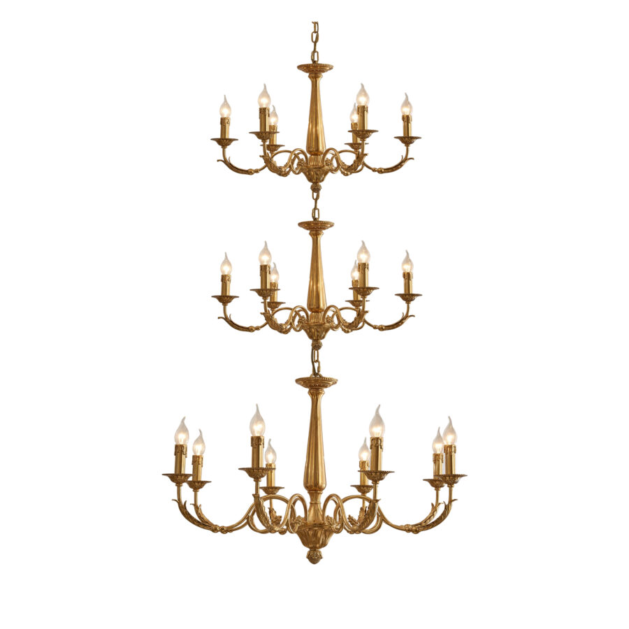 Mathilde Classic Three-Tier 20-Light Chandelier in Brass with Leaf Motif