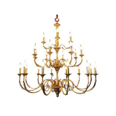 Mathilde Grand Three-Tier 24-Light Chandelier in Brass with Leaf Motif Arms