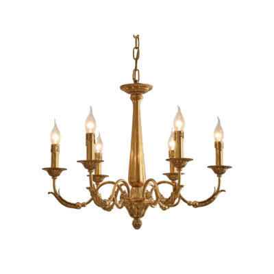 Mathilde Elegant 6-Light Chandelier in Brass with Leaf Motif and Brass Arms