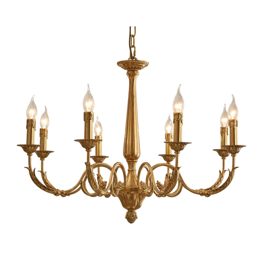 Mathilde Classic 8-Light Chandelier in Brass with Leaf Motif