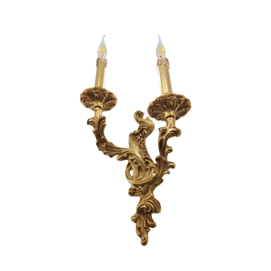 Monique Ornate Scroll Pattern 2-Light Wall Lamp in Brass with Candle Effect