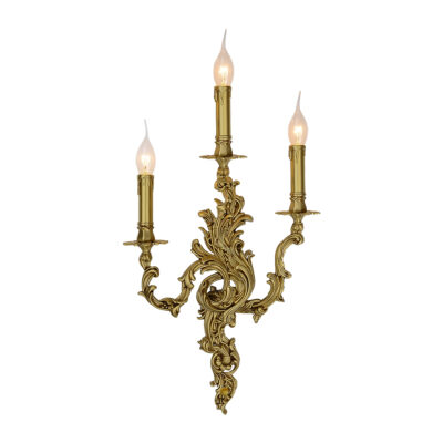 Monique Elegant 3-Light Wall Lamp with Scroll Pattern and Candle Effect in Brass