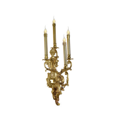 Monique Ornate Scroll Pattern 4-Light Wall Lamp with Candle Effect in Brass