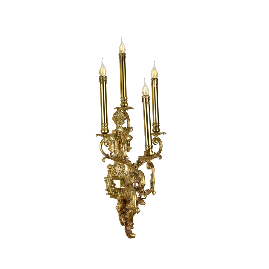 Monique Ornate Scroll Pattern 4-Light Wall Lamp with Candle Effect in Brass