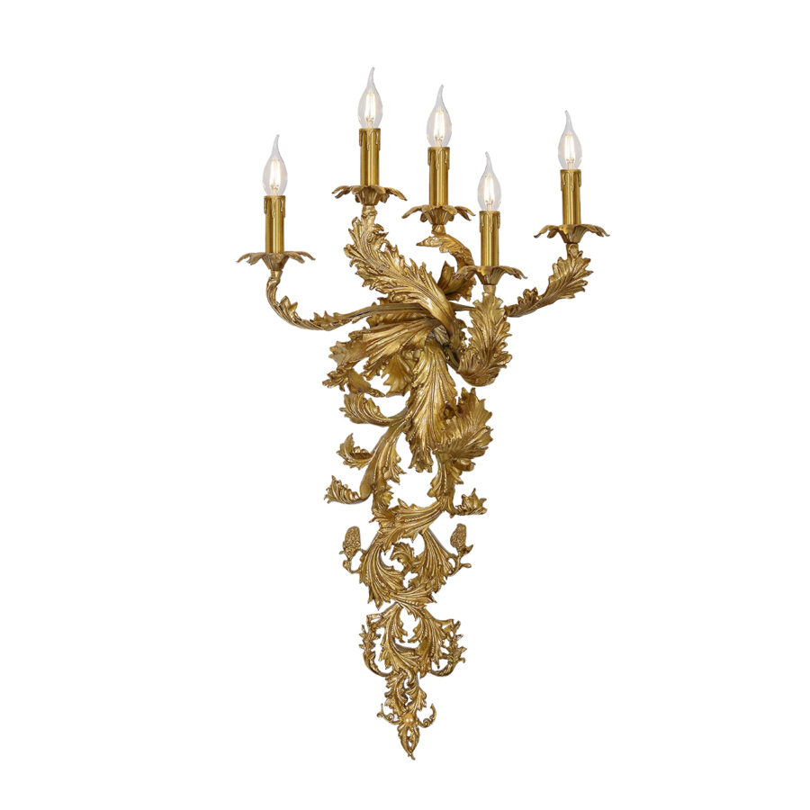 Monique Ornate Scroll Pattern 5-Light Wall Lamp in Brass Candle Effect