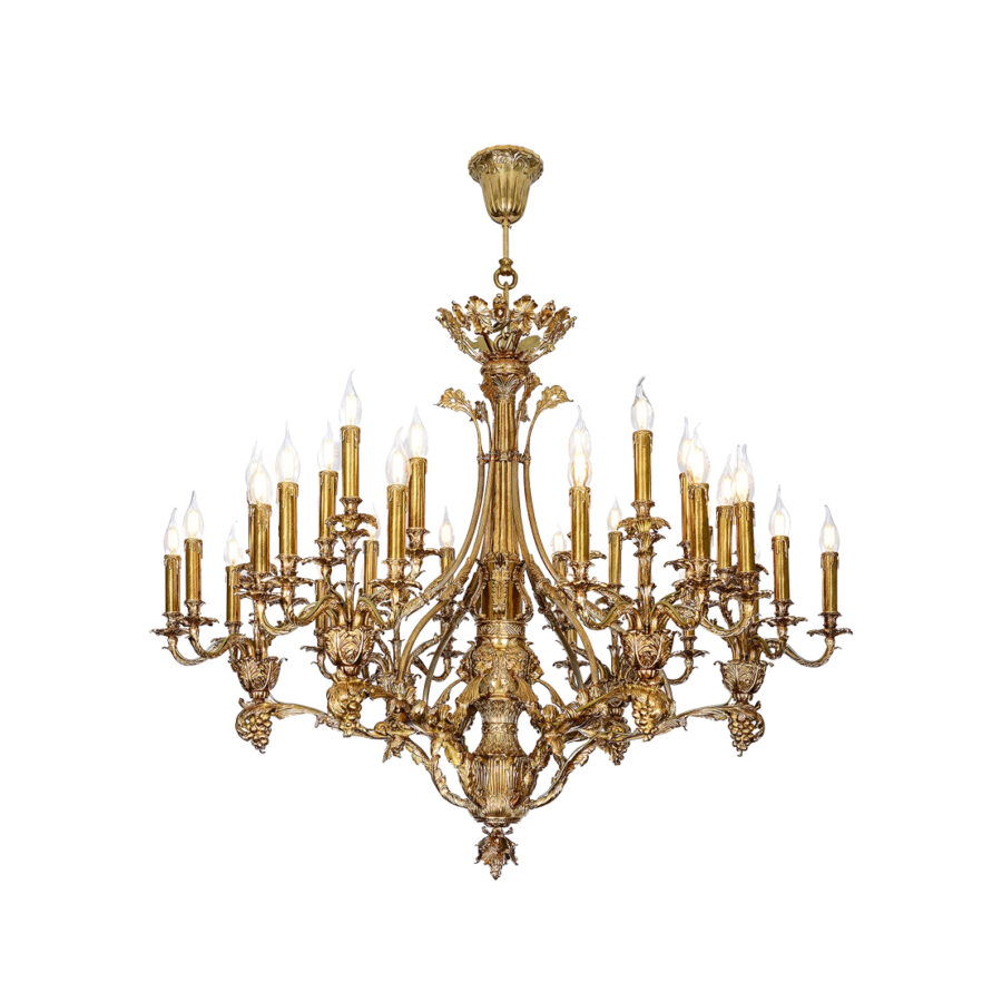 Renée Grand Grape Vine Motif 36-Light Chandelier in Brass Candle Effect