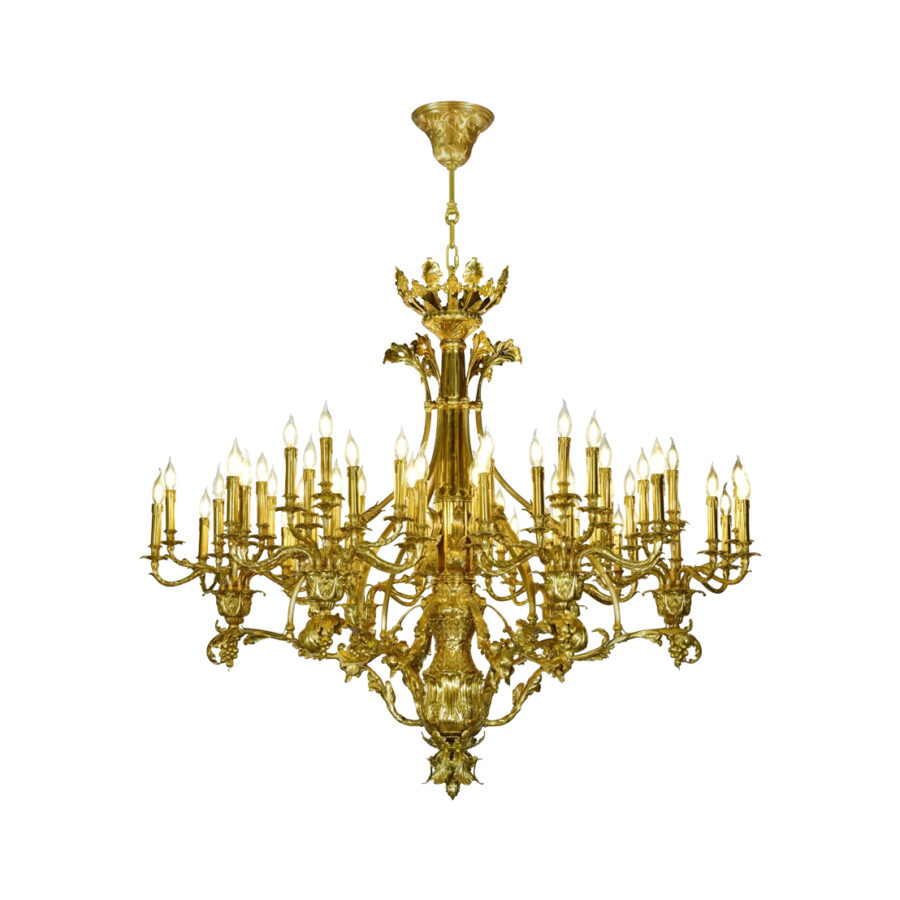 Renée Grand Grape Vine Motif 60-Light Chandelier in Brass with Candle Effect