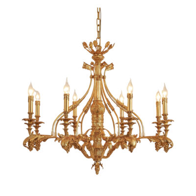 Renée Elegant 8-Light Chandelier with Grape Vine Motif in Brass Candle Effect