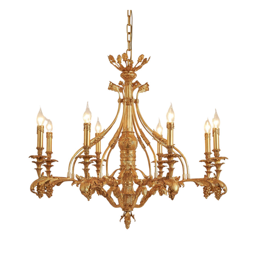 Renée Elegant 8-Light Chandelier with Grape Vine Motif in Brass Candle Effect