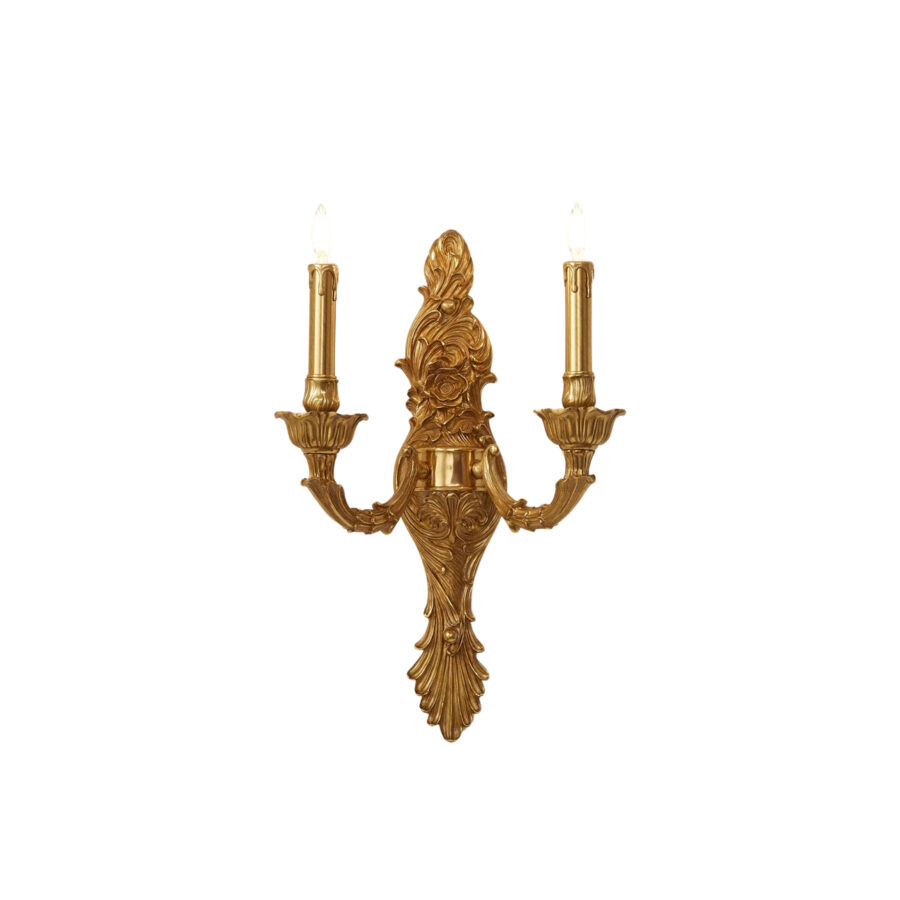 Sabina Ornate Scroll Detail 2-Light Wall Lamp in Brass Candle Effect