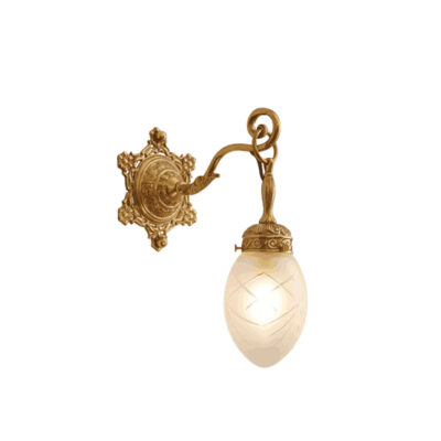 Solange Ornate Single Light Wall Lamp in Brass with Suspended Glass Bulb.