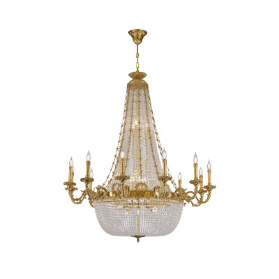 Sophie Luxury Grand 27-Light Chandelier with Brass Arm Candles and Crystal Drape in Brass