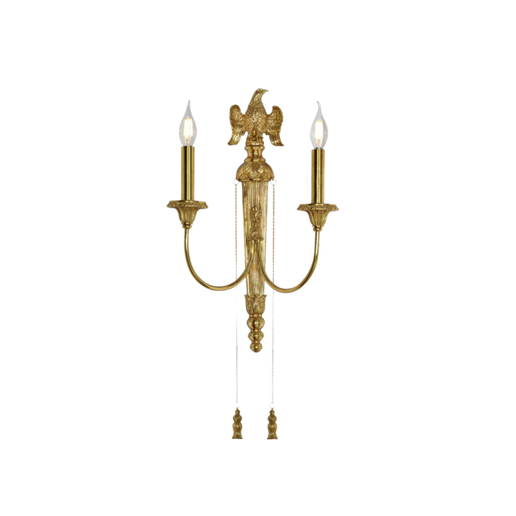 Sylvanne Art Deco Eagle 2-Light Wall Lamp in Brass with Chains ...