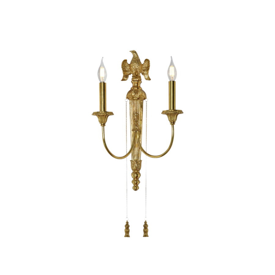 Sylvanne Art Deco 2 Light Wall Lamp with Brass Eagle and Chain in Brass